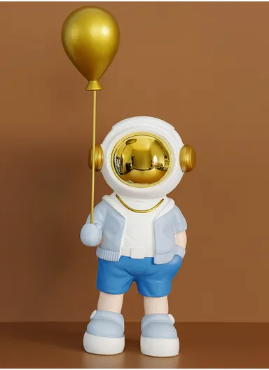 Decorative Astronaut Figurine with Mirrored Helmet &amp; Golden Balloon 8368 - Blue