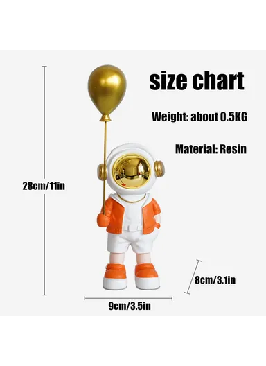 Decorative Astronaut Figurine with Mirrored Helmet &amp; Golden Balloon 8368 - Blue