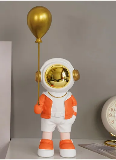 Decorative Astronaut Figurine with Mirrored Helmet &amp; Golden Balloon 8368 - Orange