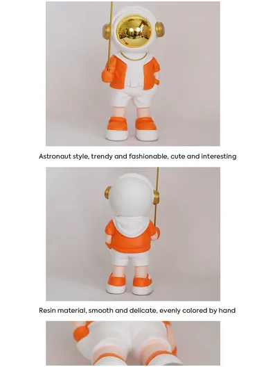 Decorative Astronaut Figurine with Mirrored Helmet &amp; Golden Balloon 8368 - Orange