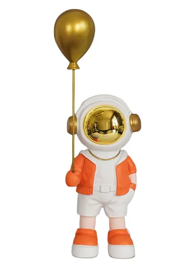 Decorative Astronaut Figurine with Mirrored Helmet &amp; Golden Balloon 8368 - Orange