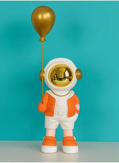 Decorative Astronaut Figurine with Mirrored Helmet &amp; Golden Balloon 8368 - Orange