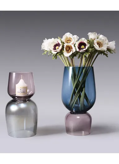 Two-Tone Transparent Glass Vase Modern Decorative Flower Holder 12087