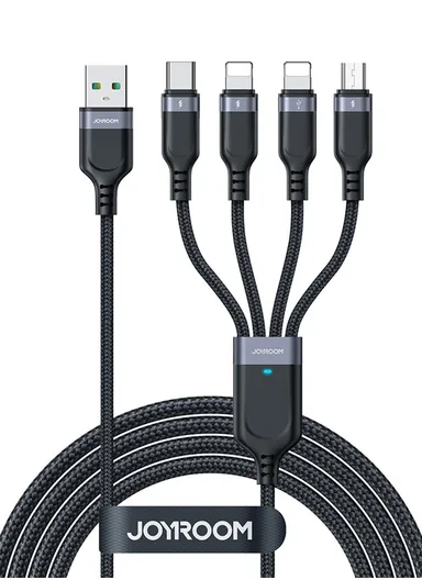 S-A18 Series One Tow Four Data Cable USB-A to 2Lightning+Type-C+Micro 3.5A 1.2m - Black