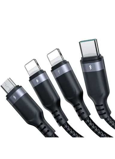 S-A18 Series One Tow Four Data Cable USB-A to 2Lightning+Type-C+Micro 3.5A 1.2m - Black