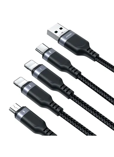 S-A18 Series One Tow Four Data Cable USB-A to 2Lightning+Type-C+Micro 3.5A 1.2m - Black