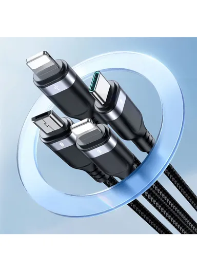 S-A18 Series One Tow Four Data Cable USB-A to 2Lightning+Type-C+Micro 3.5A 1.2m - Black