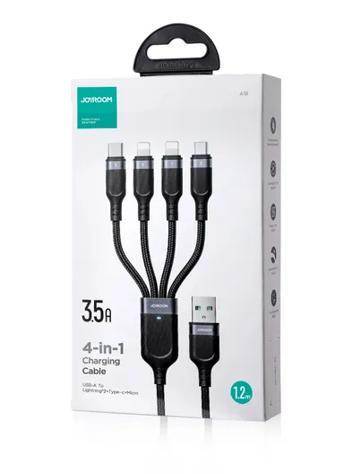S-A18 Series One Tow Four Data Cable USB-A to 2Lightning+Type-C+Micro 3.5A 1.2m - Black