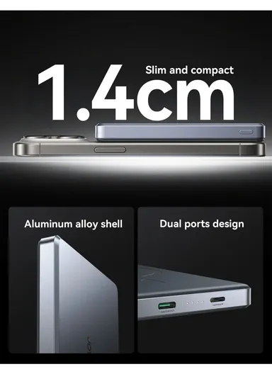 20W 10000mAh Magnetic Wireless Power Bank Ultra-Thin External Battery JR-PBM08 Pro - Space Grey