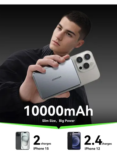 20W 10000mAh Magnetic Wireless Power Bank Ultra-Thin External Battery JR-PBM08 Pro - Space Grey