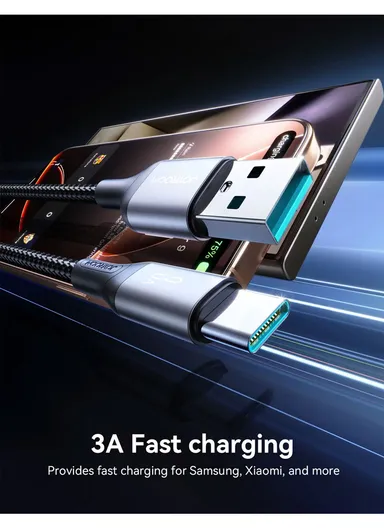 1m Flash Series 3A Fast Charging Data Cable USB-A to Type-C S-A28 - Black