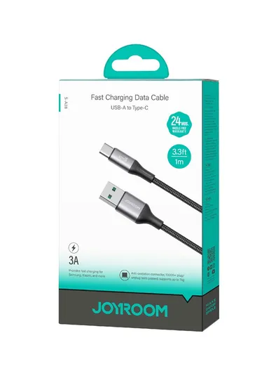 1m Flash Series 3A Fast Charging Data Cable USB-A to Type-C S-A28 - Black
