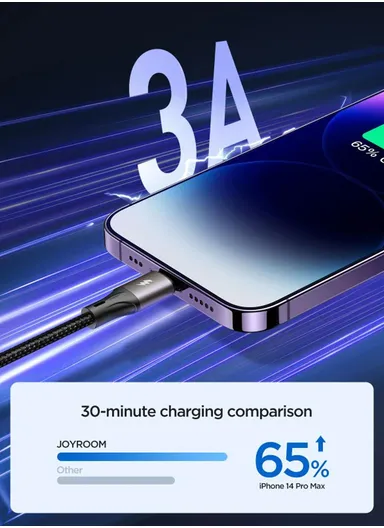 1m Flash Series 3A Fast Charging Data Cable USB-A to Lightning S-A28 - Black