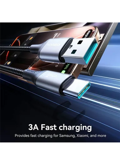 2m Flash Series 3A Fast Charging Data Cable USB-A to Type-C S-A28 - Black