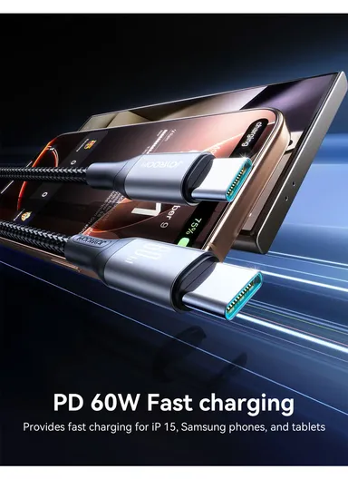 60W 2m Flash Series Fast Charging Data Cable Type-C to Type-C S-A28 - Black