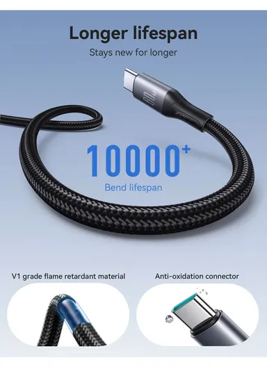 60W 2m Flash Series Fast Charging Data Cable Type-C to Type-C S-A28 - Black