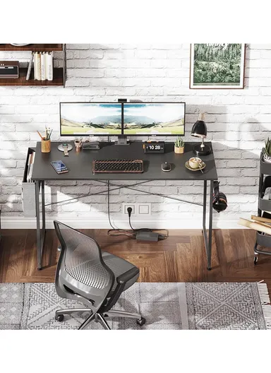 Contemporary Home &amp; Office Desk, Multi-Functional Work &amp; Study Computer Desk with Extra Storage Bag &amp; Headphone Hook (W100 x D48 x H74)cm - Tiger Wood