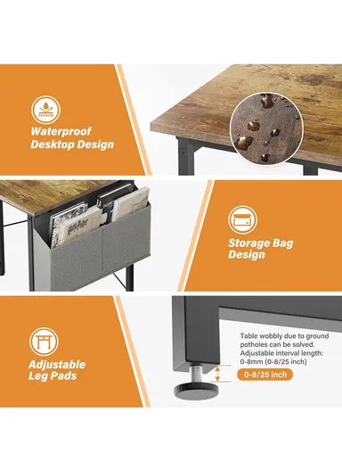 Contemporary Home &amp; Office Desk, Multi-Functional Work &amp; Study Computer Desk with Extra Storage Bag &amp; Headphone Hook (W100 x D48 x H74)cm - Tiger Wood