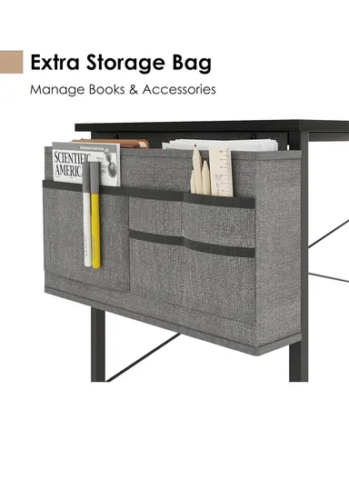 Contemporary Home &amp; Office Desk, Multi-Functional Work &amp; Study Computer Desk with Extra Storage Bag &amp; Headphone Hook (W160 x D48 x H74)cm - Tiger Wood