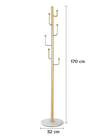 Metal Coat Hanger with Round Slate Base &amp; 6 Independent Hanger Hooks Easy To Assemble, Practical &amp; Stable YF-27 (D32 x H170)cm - White