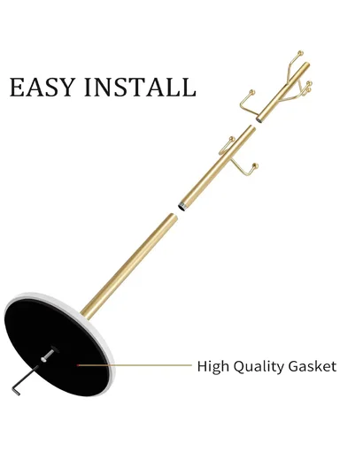Metal Coat Hanger with Round Slate Base &amp; 6 Independent Hanger Hooks Easy To Assemble, Practical &amp; Stable YF-27 (D32 x H170)cm - White