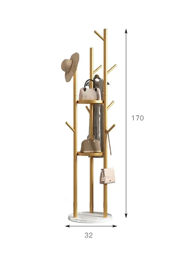 Metal Coat Hanger With Round Stable Marble Base &amp; 9 Independent Hanger Hooks Easy To Assemble, Practical &amp; Stable (D32 x H170)cm - Black