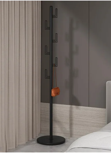 Cactus Design Sturdy Metal Coat Hanger with Round Marble Base &amp; 6 Independent Hooks (D32 x H170)cm - Black