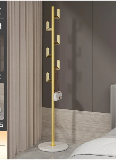 Cactus Design Sturdy Metal Coat Hanger with Round Marble Base &amp; 6 Independent Hooks (D32 x H170)cm - Gold
