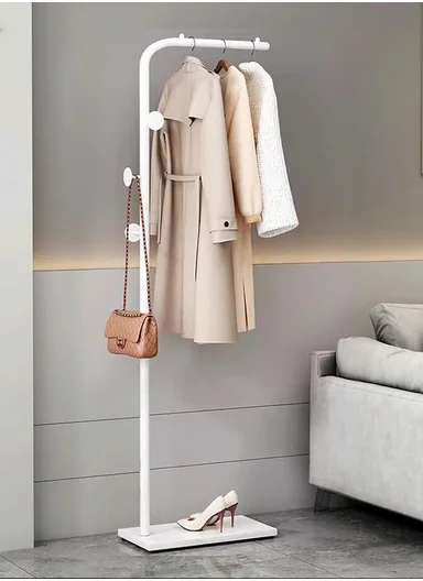 Metal Clothes Rack with 3 Hooks &amp; Slate Base For Living Room &amp; Bedroom (L25 x W45 x H170)cm - White