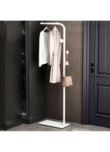 Metal Clothes Rack with 3 Hooks &amp; Slate Base For Living Room &amp; Bedroom (L25 x W45 x H170)cm - White