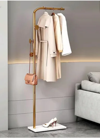 Metal Clothes Rack with 3 Hooks &amp; Slate Base For Living Room &amp; Bedroom (L25 x W45 x H170)cm - Gold