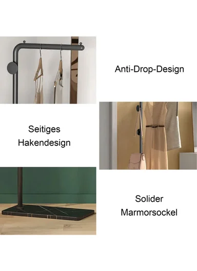 Metal Clothes Rack with 3 Hooks &amp; Slate Base For Living Room &amp; Bedroom (L25 x W45 x H170)cm - Gold