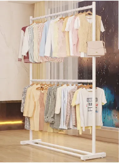 Double Level Metal Clothes Rack Organizer with Bottom Shelf Large Load Capacity (W150 x D40 x H180)cm - White