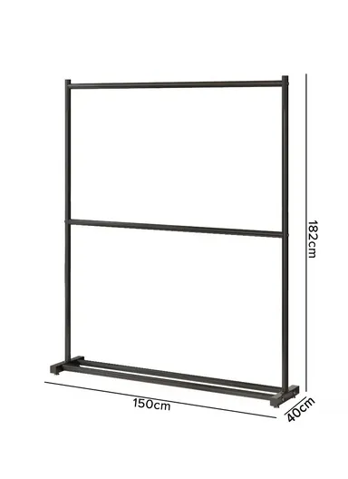 Double Level Metal Clothes Rack Organizer with Bottom Shelf Large Load Capacity (W150 x D40 x H180)cm - White