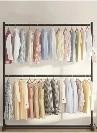 Double Level Metal Clothes Rack Organizer with Bottom Shelf Large Load Capacity (W150 x D40 x H180)cm - White