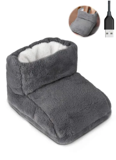 USB Electric Heated Foot Warmers, Soft Heated Boots, Fast Heating Overheating Protection for Men &amp; Women - Grey