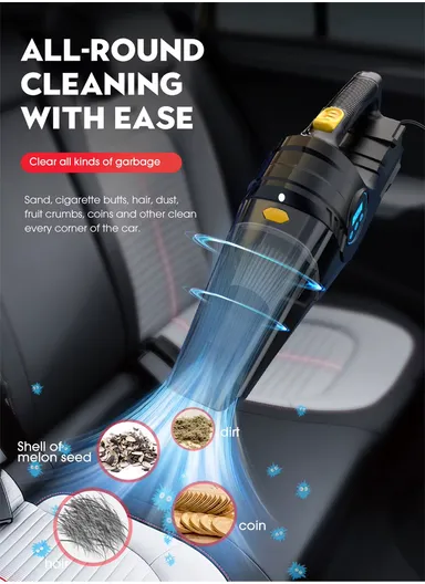 DUAL-USE CORDED VACUUM CLEANER AND TIRE INFLATOR: 12V Car High-Power Vacuum Cleaner with Digital Car Air Compressor, Portable Auto Cleaner with Washable Filter C1859-1