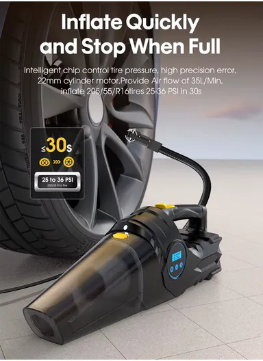 DUAL-USE CORDED VACUUM CLEANER AND TIRE INFLATOR: 12V Car High-Power Vacuum Cleaner with Digital Car Air Compressor, Portable Auto Cleaner with Washable Filter C1859-1