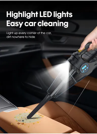 DUAL-USE CORDED VACUUM CLEANER AND TIRE INFLATOR: 12V Car High-Power Vacuum Cleaner with Digital Car Air Compressor, Portable Auto Cleaner with Washable Filter C1859-1