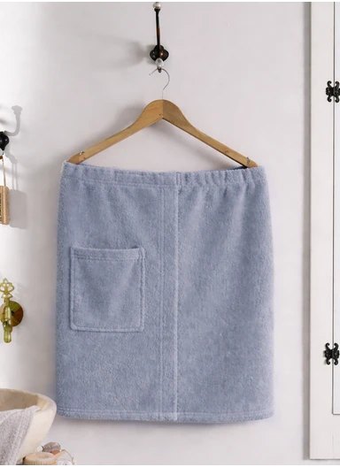 Adjustable Wearable Bath Towel Wrap With Pocket - Blue