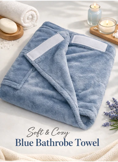 Adjustable Wearable Bath Towel Wrap With Pocket - Blue