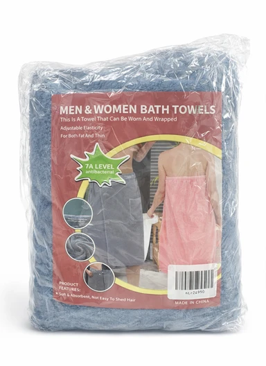 Adjustable Wearable Bath Towel Wrap With Pocket - Blue