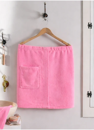 Adjustable Wearable Bath Towel Wrap With Pocket - Pink