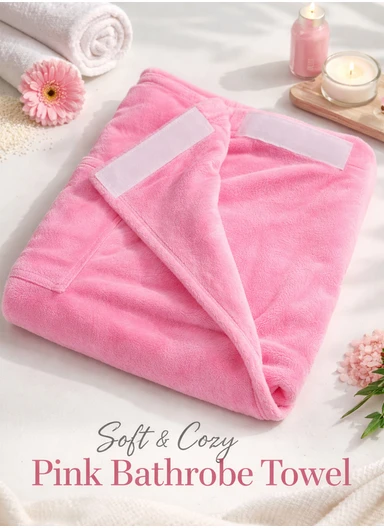 Adjustable Wearable Bath Towel Wrap With Pocket - Pink