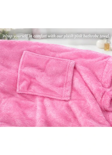 Adjustable Wearable Bath Towel Wrap With Pocket - Pink