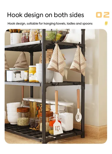 3-Layer Spice Rack Multifunctional Kitchen Storage Organizer (W50.5 x D27 x H73)cm - Black