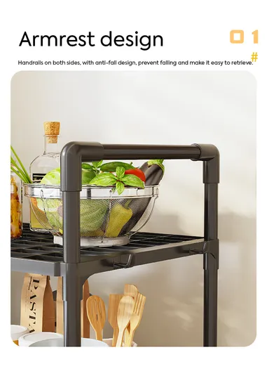 3-Layer Spice Rack Multifunctional Kitchen Storage Organizer (W50.5 x D27 x H73)cm - Black