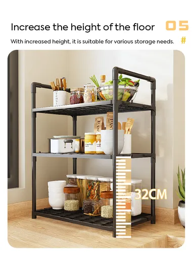 3-Layer Spice Rack Multifunctional Kitchen Storage Organizer (W50.5 x D27 x H73)cm - Black
