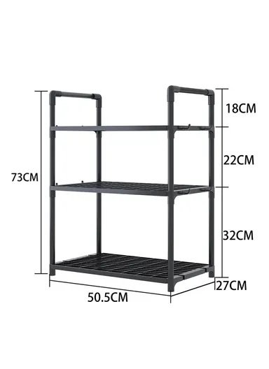 3-Layer Spice Rack Multifunctional Kitchen Storage Organizer (W50.5 x D27 x H73)cm - Black