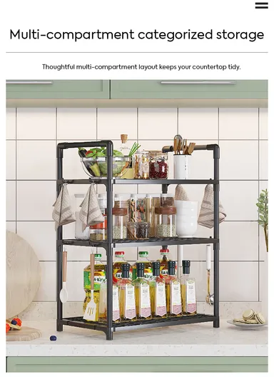 3-Layer Spice Rack Multifunctional Kitchen Storage Organizer (W50.5 x D27 x H73)cm - Black